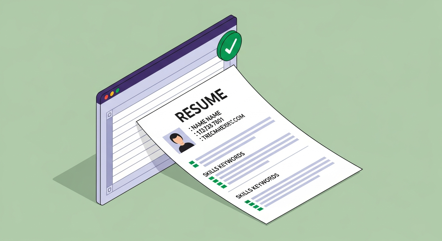 Resume content pasted into plain text editor showing readable name, contact info, and skills section in correct document order