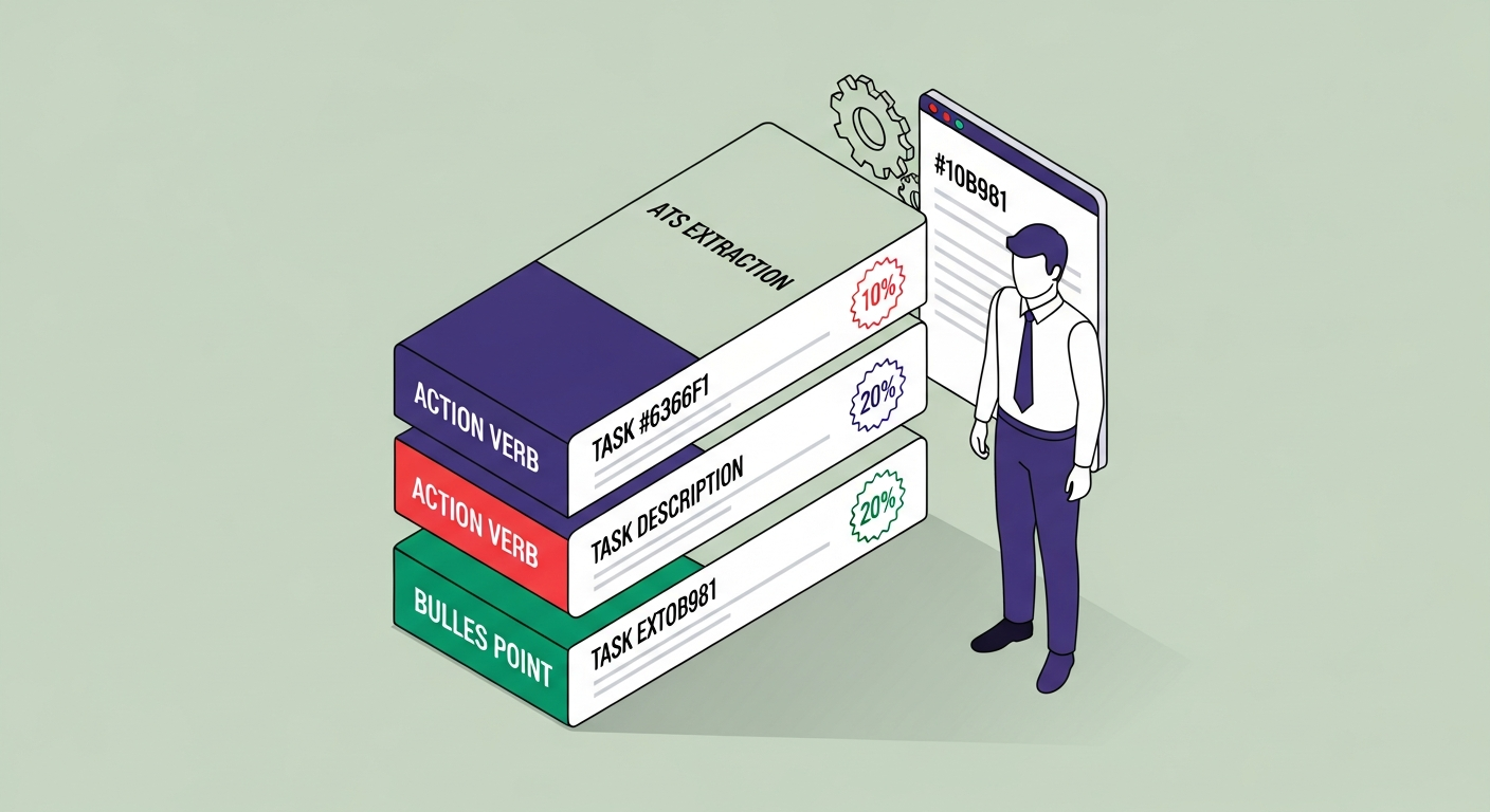 Bullet point structure with action verb, task, and measurable result highlighted