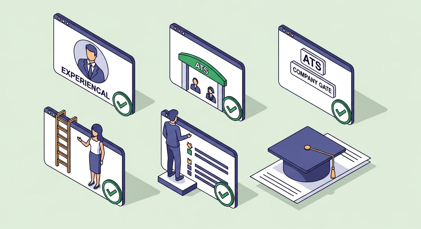 Four scenario cards showing when to use the reverse chronological resume format including ATS companies and career progressors