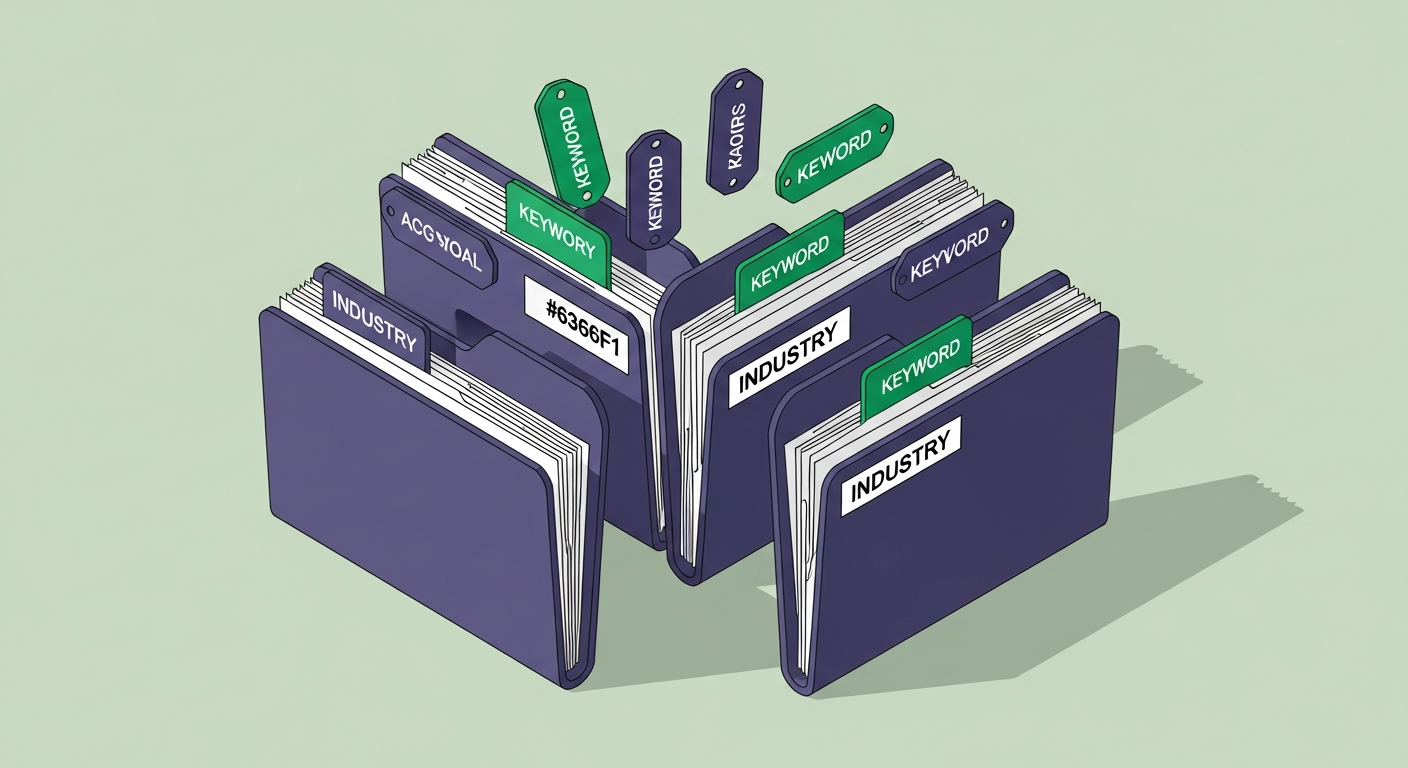 Soft skills by job type — five industry filing folders arranged in a fan shape each with a distinct label tab